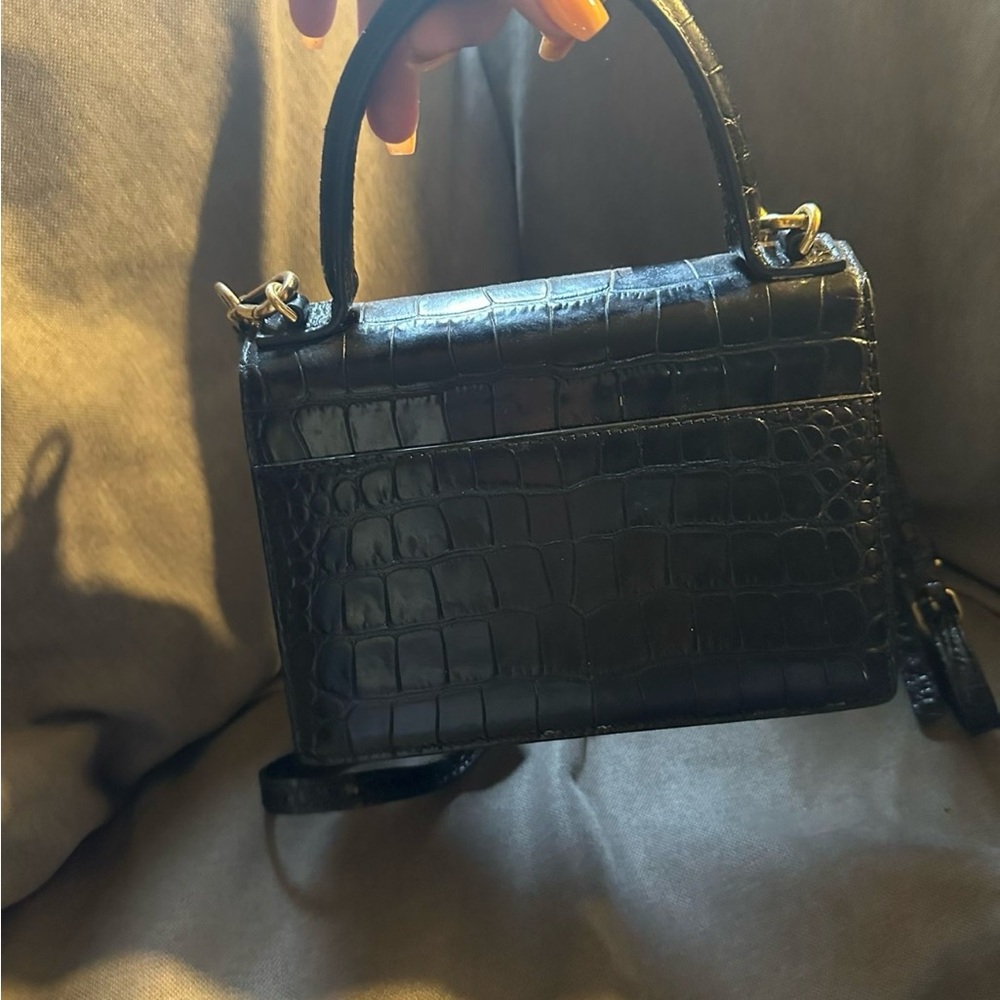 Sharp Top Handle Bag Crocodile Embossed Leather XS